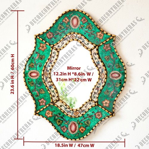 Accent wall Oval Mirror with bronze leaf frame, Peru Handpainted Glass Mirrors - Picture 7 of 7