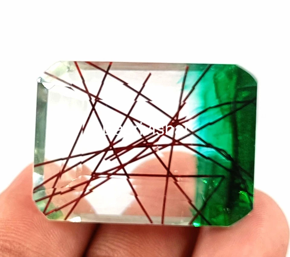 Rutilated Quartz Certified 103 Ct Emerald Cut Bi-Color Gems Finest Quality 4JUI - Image 4 of 4