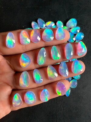 Opal Rose Cut Rainbow Opal Doublet Rose Cut Faceted Cabochon Lot Loose Gemstone