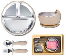 Stainless Steel Baby Plate Bowl Set with Suction  Divided Toddler Feeding S...