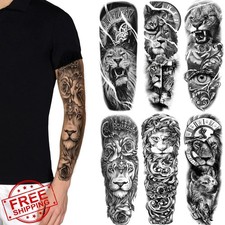 Fake Lion Tiger Wolf Full Arm Tattoo Sleeves 6 Sheets Temporary Tattoos