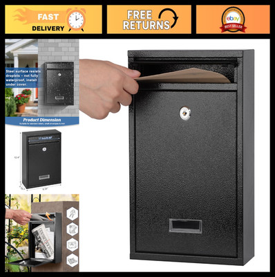 Locking Wall Mount Mailbox - Secure Key Drop Box for Letters, Cash & Cards, Stee
