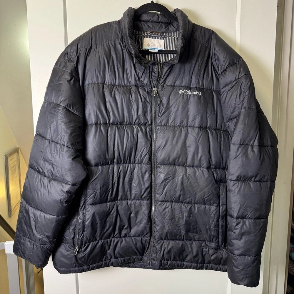 Columbia Men Thermal Coil Omni-Heat Black Puffer Jacket Coat Insulated Ski Snow