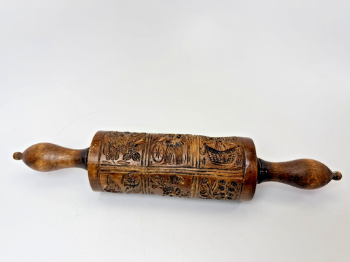 M1556 Resin and Wood Folk Art Springerle Rolling Pin by House on the Hill 11"