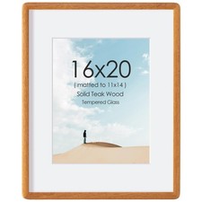 16x20 Solid Teak Wood Picture Frame for Wall, 16x20 Wood Photo Frame Matted t...