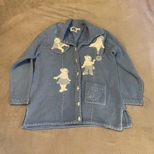 Storybook Knits Arctic Fun Cardigan Polar Bear Buttons Winter Snow 1X 