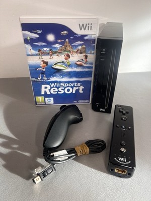 Schwarze Nintendo Wii Konsole mit Wii Resort und Motion Plus 