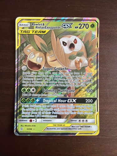 Rowlet & Alolan Exeggutor GX 1/236 - Holo Rare Unified Minds Pokemon - NM