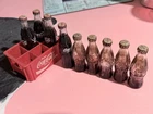 Mini Coca-Cola Glass Bottle Set with Red Crate Vintage Collectible Display Lot