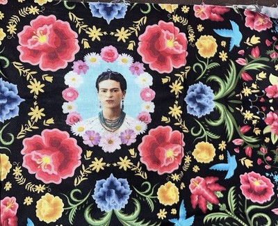 Frida Kahlo Black Floral Portrait Mexico Latin # RK228 REMNANT Fussy Cut
