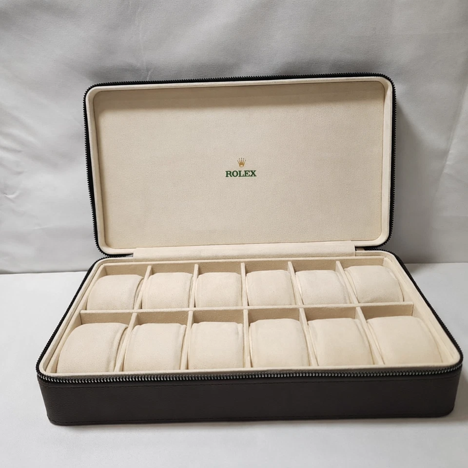 ROLEX BOX CASE HOLDER ORGANIZER STORAGE BROWN LEATHER
