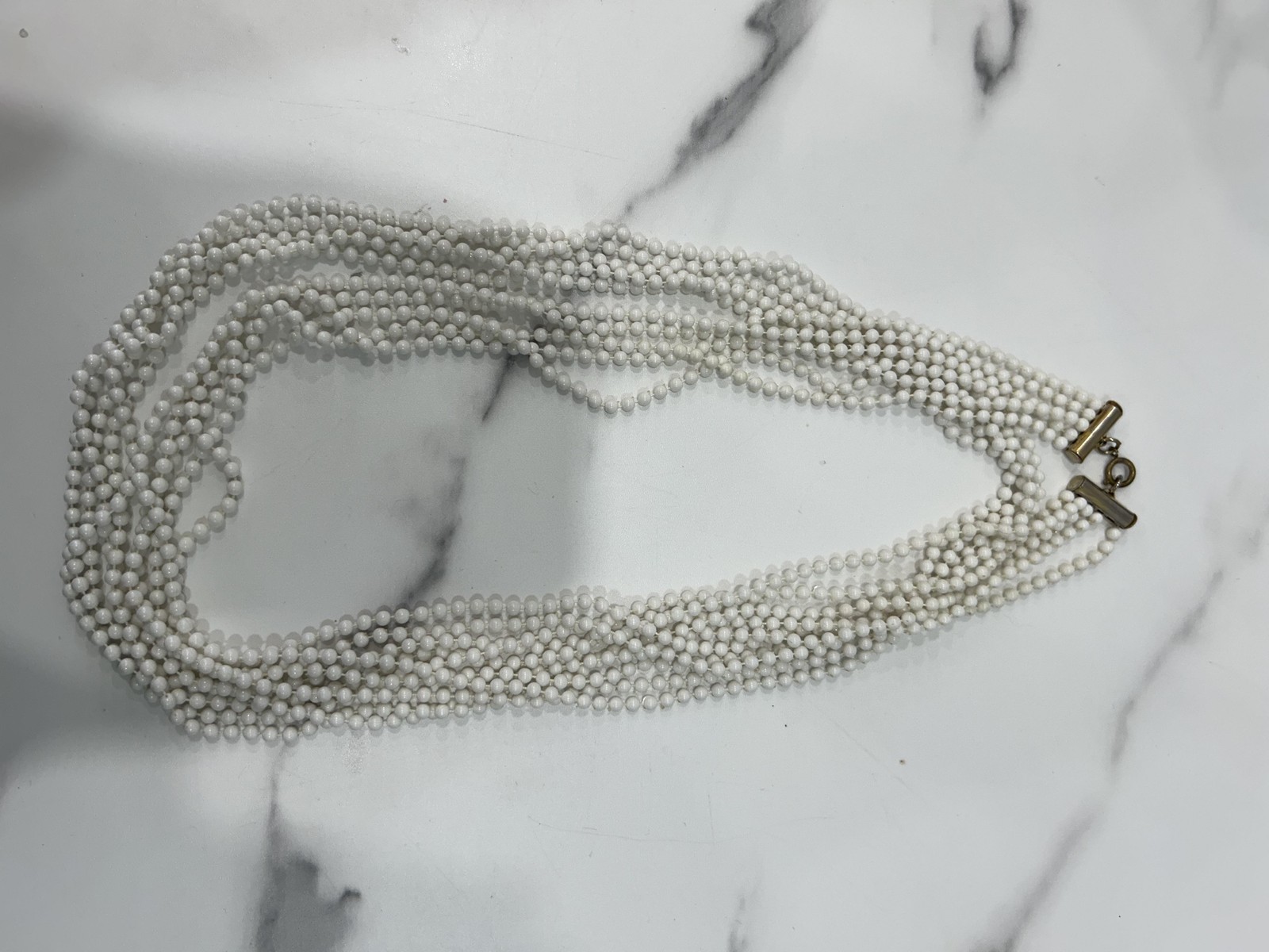 White Multi Strand Layered Beaded Statement Neckl… - image 4