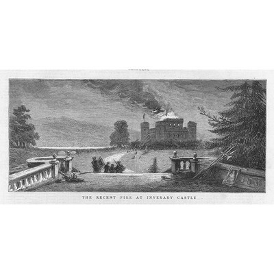 INVERARAY CASTLE Argyllshire Szene des jüngsten Brandes - antiker Druck 1877
