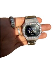 Casio G-SHOCK 5600 Digital Shock-Resistant Square Watch, SS Bracelet, Moissanite