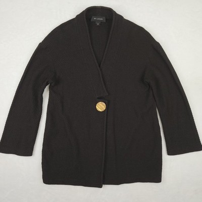 St John Chocolate Brown V-neck Knit Snap Button Cardigan Sweater Womens Size 2