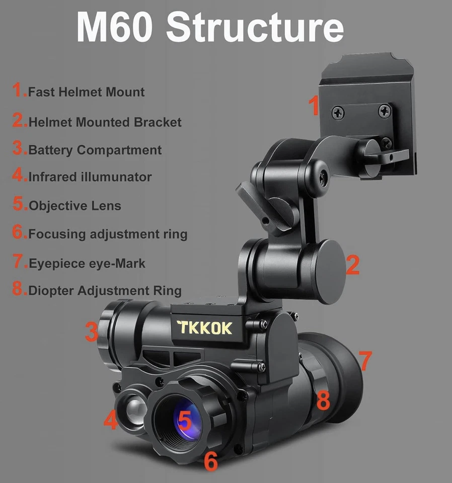 TKKOK M60 Montado en Casco HD Visión Nocturna Impermeable Foto 4 de 4