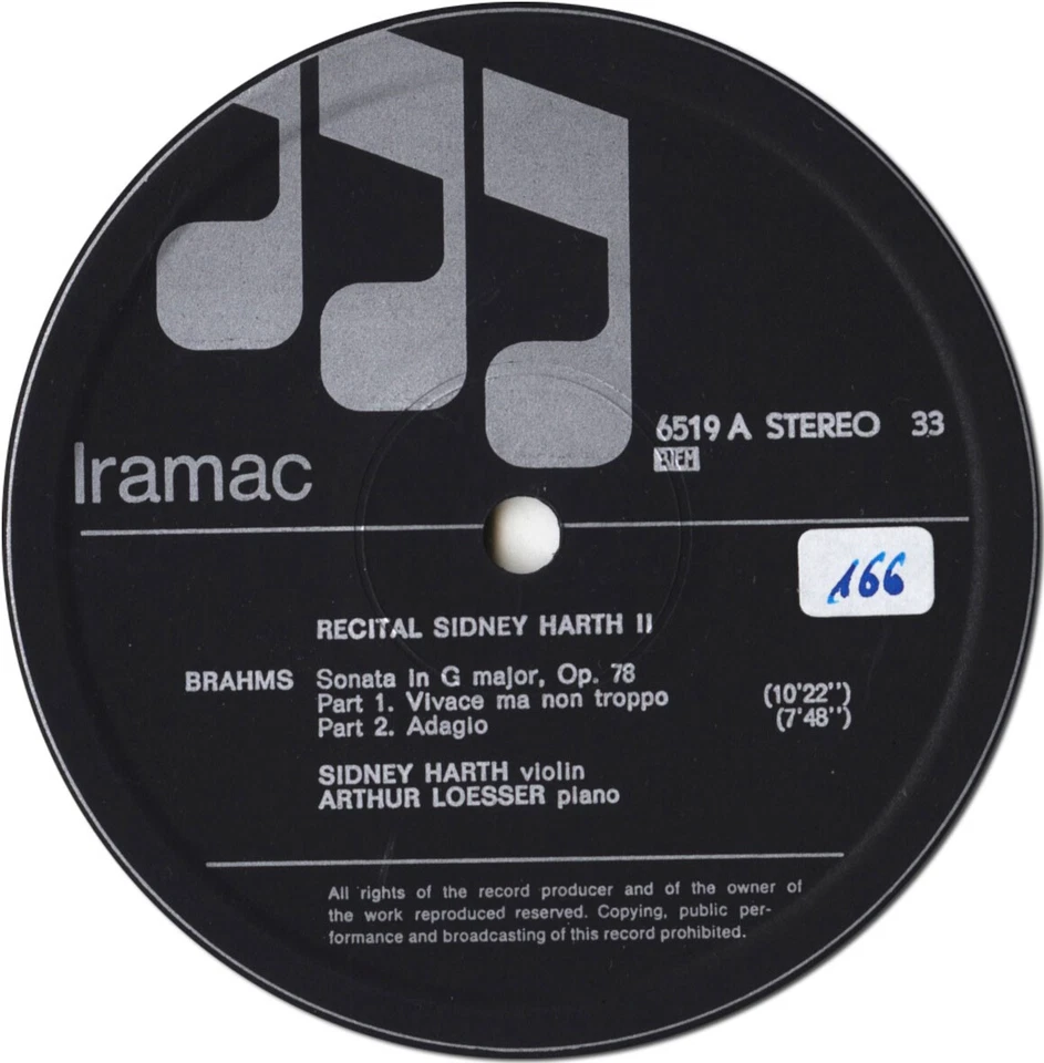 BEN-HAIM Violin Solo Sonata BRAHMS Violin Sonata Op.78 HARTH Iramac 6519 LP NM- - Image 3 of 3