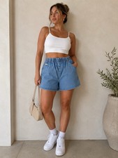 Vintage 90s CHIC Denim Shorts NOS Elastic Waist High Rise Mom Shorts Size 8 10