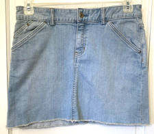 Vtg Y2K Gap Denim Jean Skirt 6 Light Wash Stretch Raw Hem Preppy Hippie Grunge