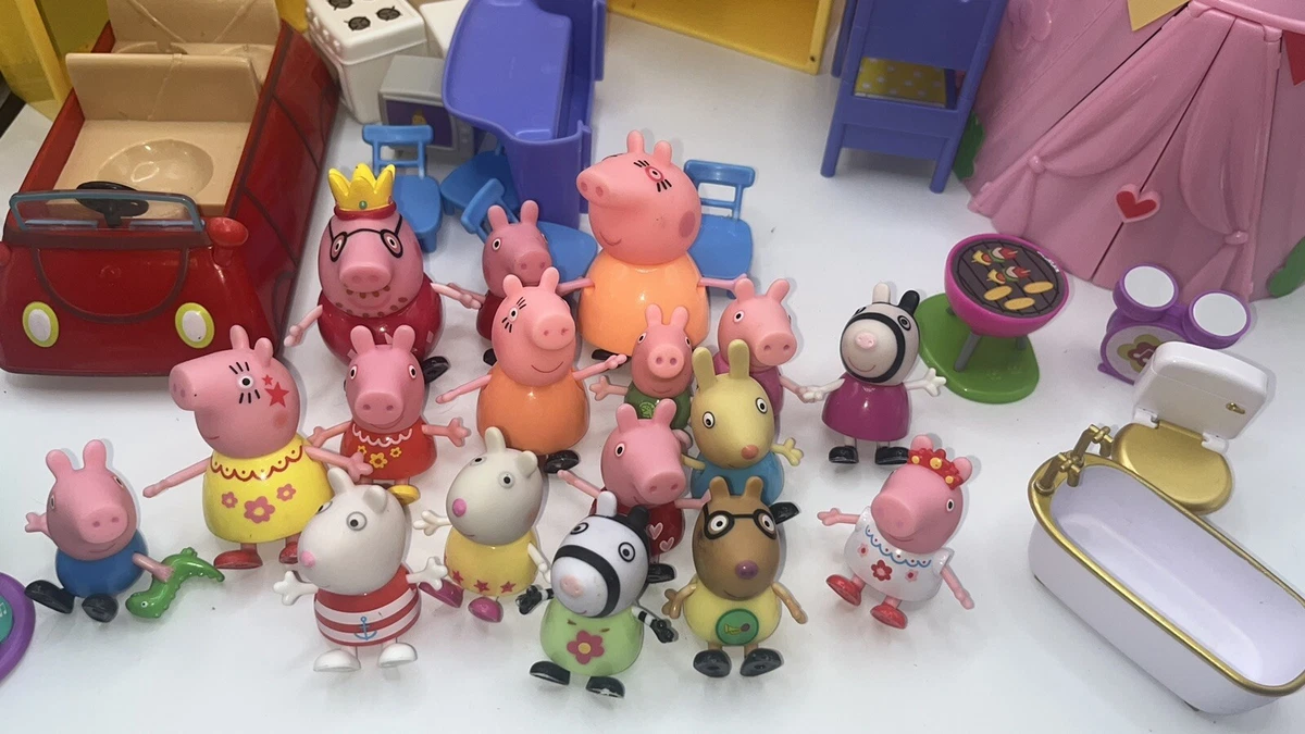 BIG LOT OF PEPPA PIG FIGURES PLAYSETS CAR FURNITURE DOLL HOUSE & GLAMPING  TENT