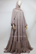 5 Tiered Full-zip Wide Flare Umbrella Abaya Muslim Modest Dress Light Taupe