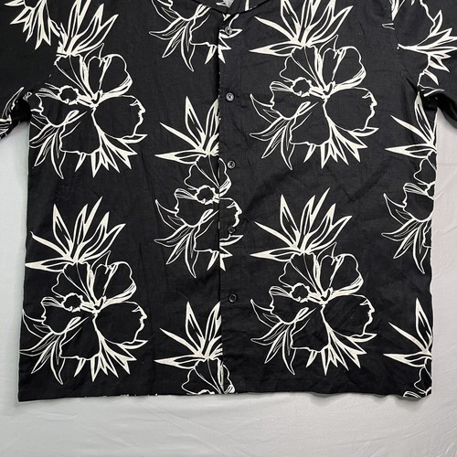 Guess Shirt Mens Large Black Floral Hawaiian Button Up Eco Linen Oversized Camp - Picture 9 of 18