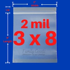 3"x8" Clear Resealable Zip Seal Lock Bag 2 Mil Jewelry Bag,, Bead Bag, Parts Bag