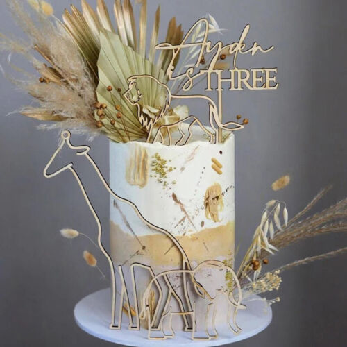 4Pcs  Animal Theme Happy Birthday Acrylic Wood Cake Topper Giraffe Cake Toppe>(u - Picture 1 of 13
