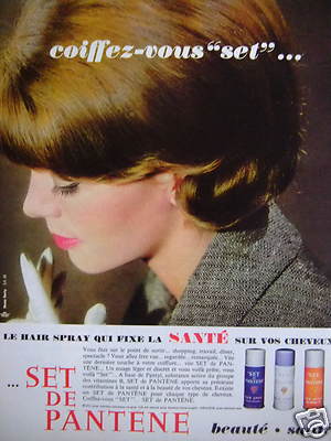 WERBUNG 1964 SET VON PANTENNE DAS HAIR SPRAY, DAS DIE GESUNDHEIT AUF IHREN HAAREN FIXIERT