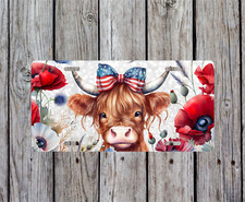 Patriotic Highland Cow Novelty License Plate