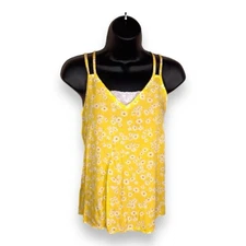 XS JUNIORS SO YELLOW FLORAL TANK COLORFUL SLEEVELESS COTTAGE
