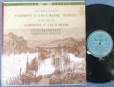Mendelssohn Italian Symph Symph No.4/Schumann KLEMPERER Angel Stereo LP 35629