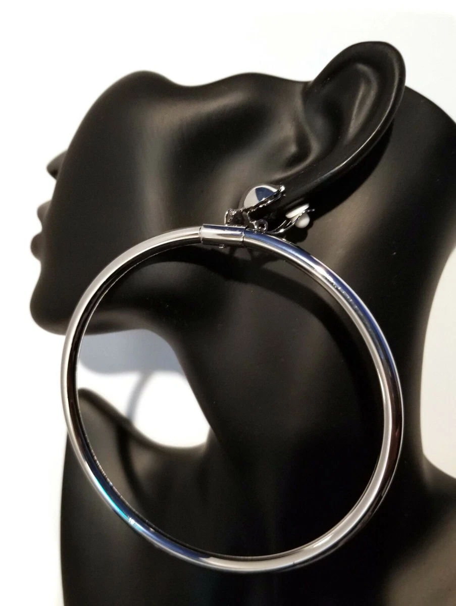 HUGE CLIP ON EARRINGS HOOP EARRINGS THICK HOOPS GOLD OR SILVER TONE 4 INCH HOOPS