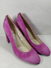 Nine West 9x9 ARYA Women's 9.5 M  Pink Suede LEATHER Block 4" High Heel Pump 