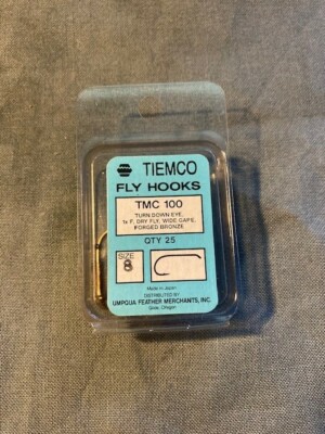 TIEMCO Fly Hooks TMC 100 Turn Down Eye 1x Fine Wire Wide Gape Size 8 Quantity 25