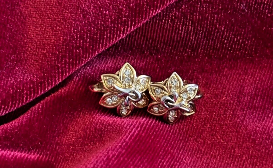 设计师耳环 Nina Ricci 复古 14K 镀金 批量 3 对夹子 水晶 美国 — 第 4/4 张图片