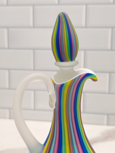 Vintage Fratelli Toso Murano Rainbow Satin Art Glass Cruet - Picture 13 of 23