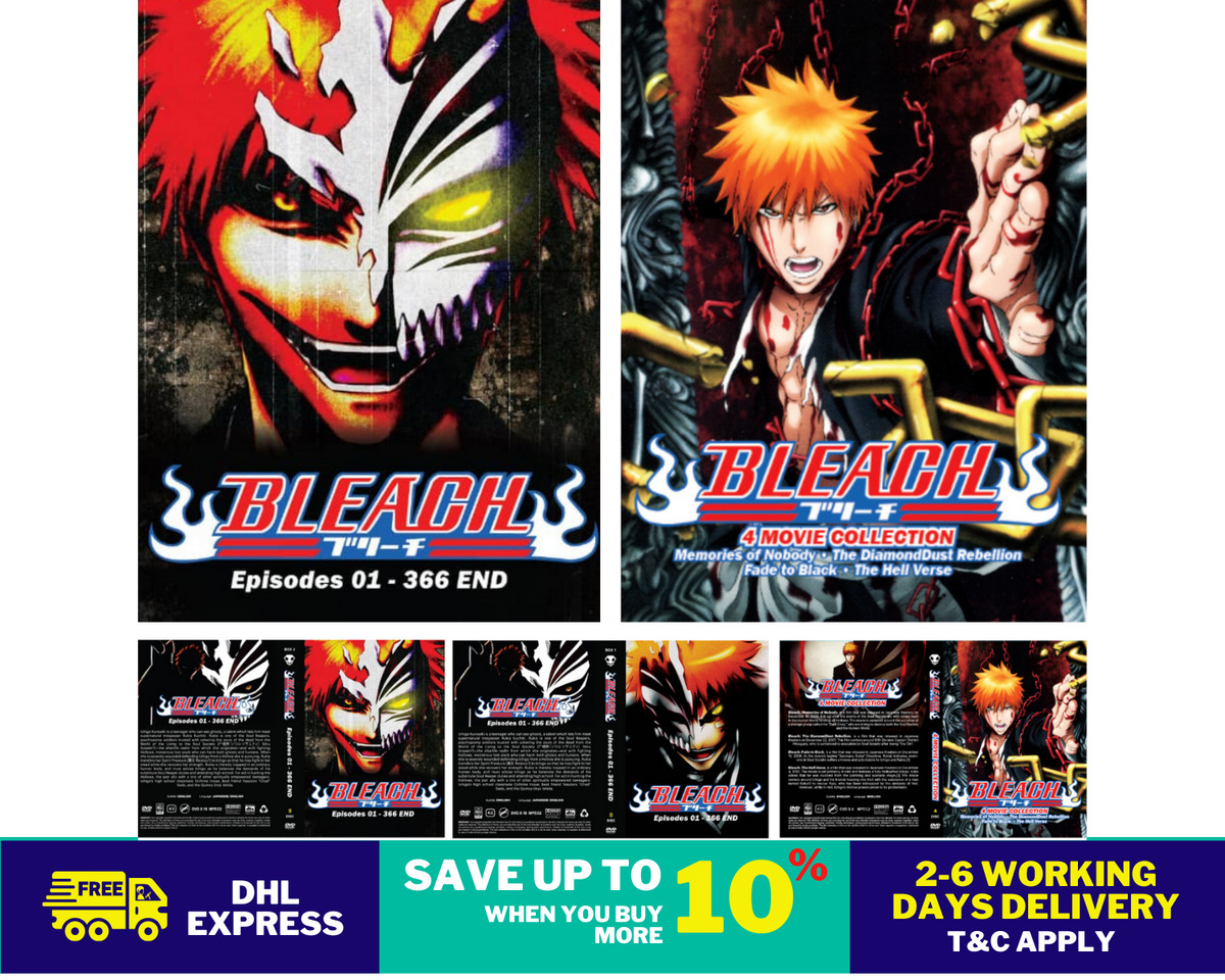 DVD Anime Bleach Complete Series Vol 1-366 + 4 Movies English Audio Box Set