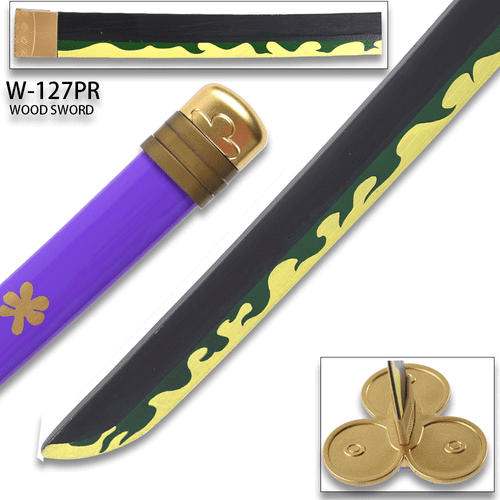 One Piece - Roronoa Zoro's Purple "Enma" Wood Sword Katana w/Plastic Scabbard - Picture 3 of 3