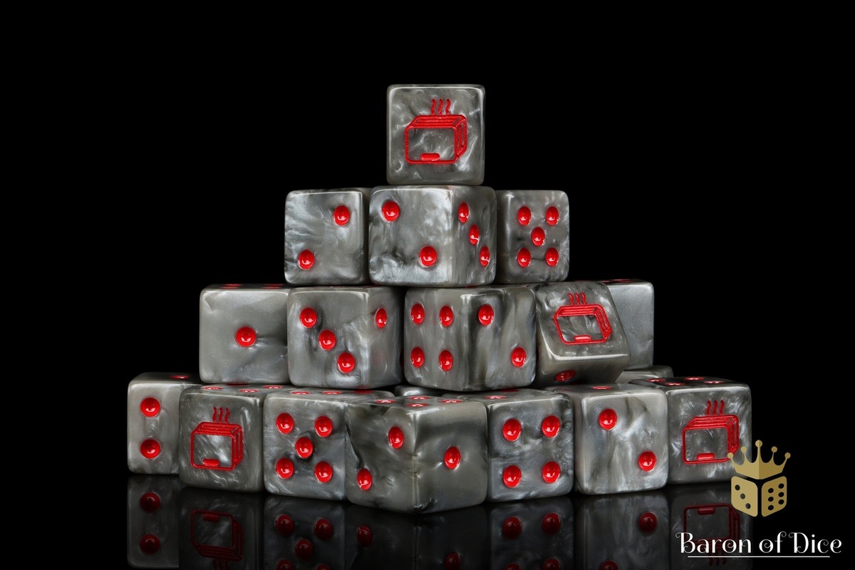 Toaster of War Wargaming Dice - Resin D6s - Grey with Red Symbols