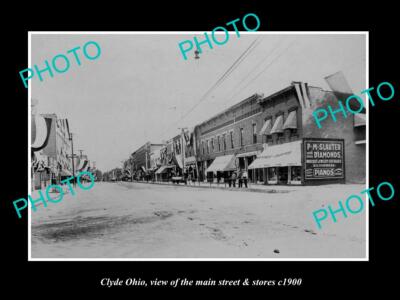 OLD 8x6 HISTORIC PHOTO OF CLYDE OHIO VIEW OF THE MAIN STREET & STORES c1900 2