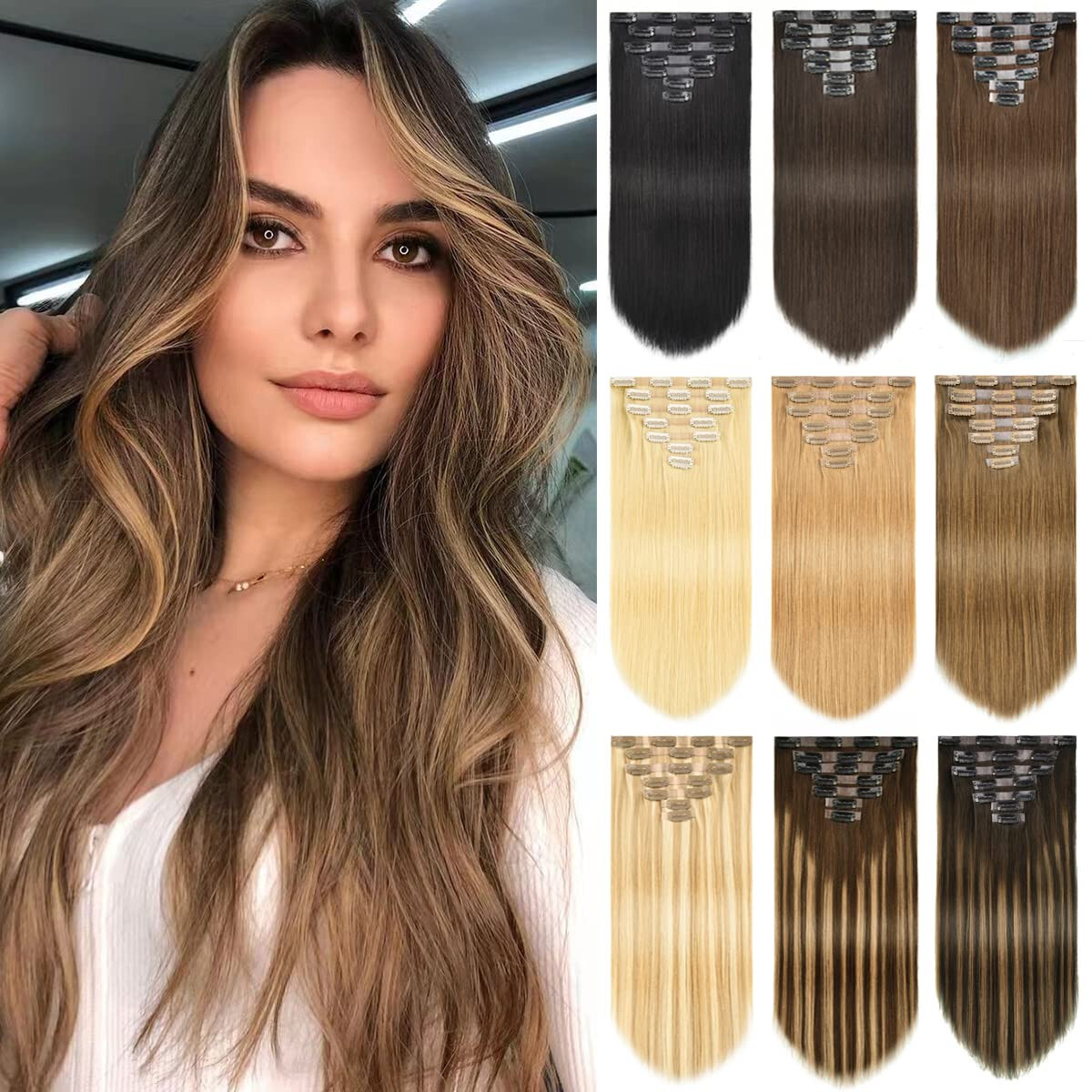 Clip In Hair Extensions Real Human Hair Remy 7Pcs 16 Clips  display picture 3