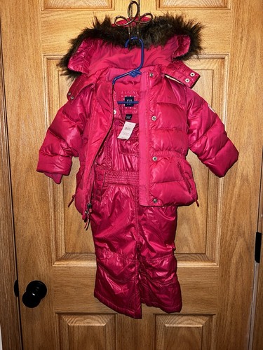 Baby Gap Girls Baby 18 24 Months Puffer Coat Overall Pink Faux Fur Snowsuit