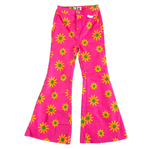 We The Free Youth Quake Print Crop Flare Bell Bottom Pants size 24 Daisy Flowers