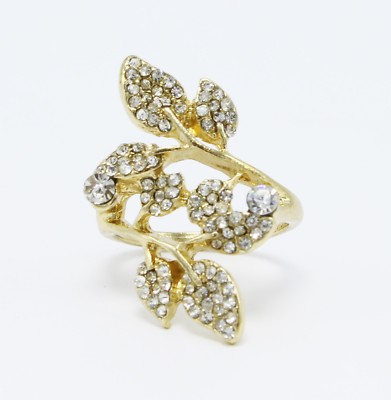 Fancy New Gold Leaf Statement Ring with Rhinestones SZ 6 , 7 or 8 #R1113