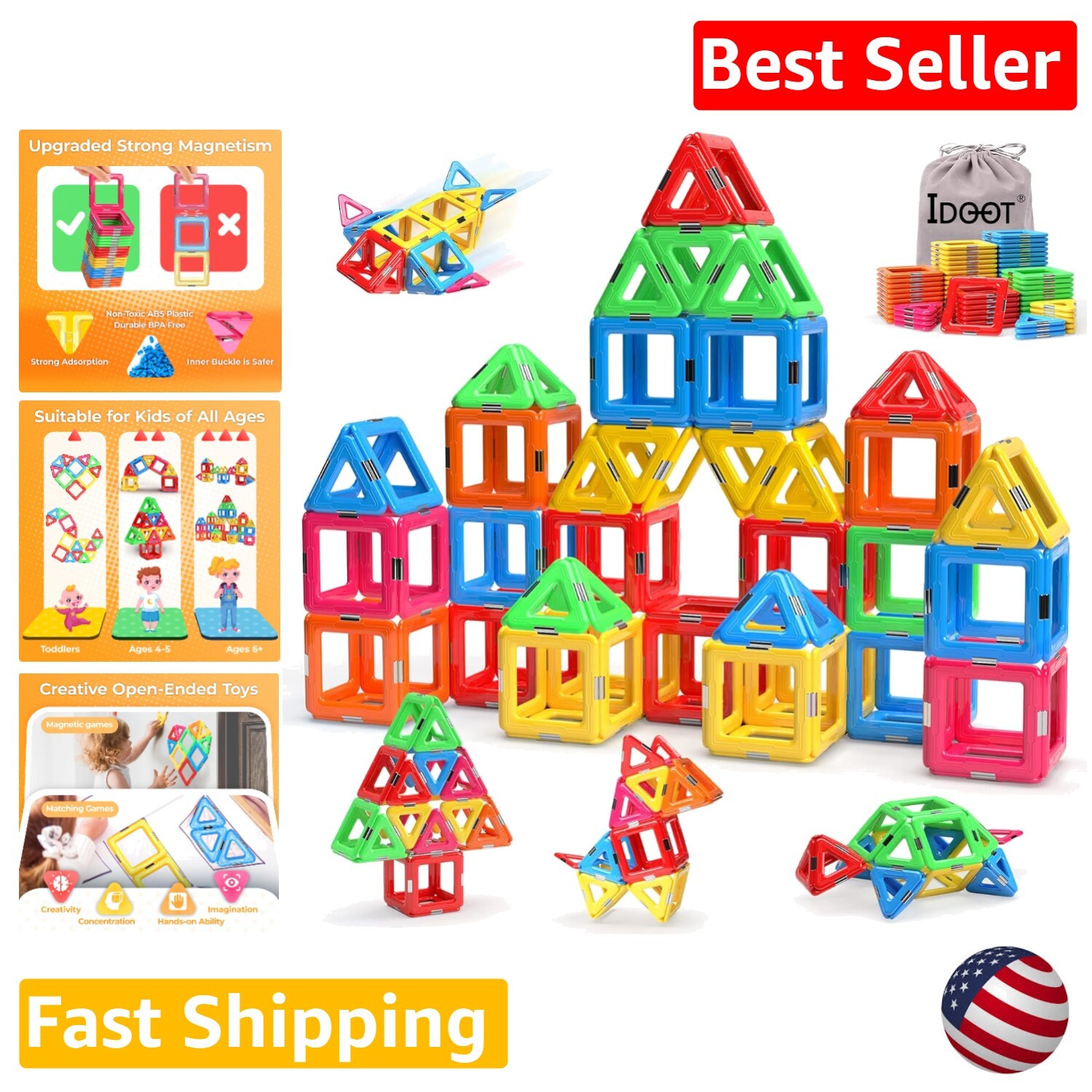 Magnetic Tiles Building Blocks - Inspires Imagination & Creativity - 48 Cubes