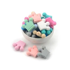 Crown Chew Toy Beads - Multi Color Silicone Bead BPA DIY Jewelry Making 10PCS