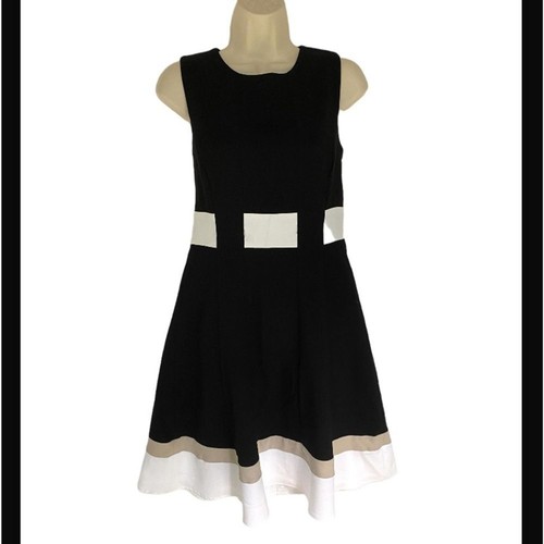 Calvin Klein Color Block A-Line Flattering Dress 4 Black White NWT
