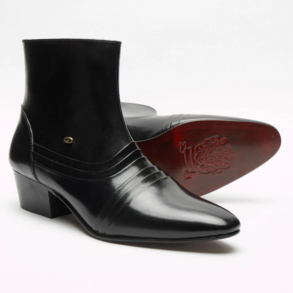 Lucini Mens Black Leather Side Zip Leather Smart Cuban Heel Boots