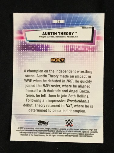 AUSTIN THEORY #74 - 2021 TOPPS CHROM WWE - REFRAKTOR - Bild 2 von 2